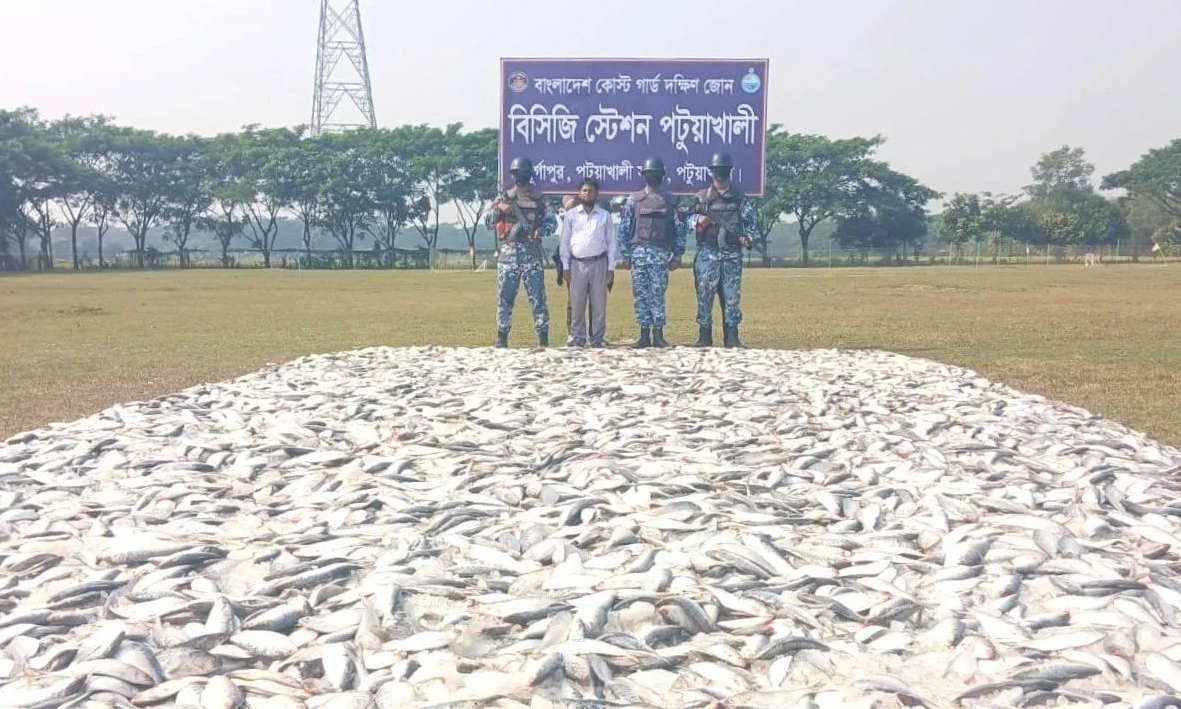 পটুয়াখালীতে কোস্ট গার্ডের অভিযানে প্রায় ২২ লাখ টাকা মূল্যের জাটকা জব্দ
