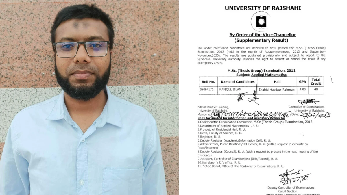 দশ বছর পর সিজিপিএ ৪.০০ পেয়ে মাস্টার্স সম্পন্ন রাবির রফিকুলের